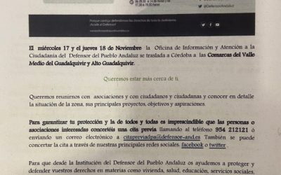 La Oficina de Información y Atención Ciudadana del Defensor del Pueblo Andaluz se traslada a las comarcas del valle del Guadalquivir.